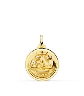 Medalla Bautismo Cristiano Oro 18k 18mm Bisel