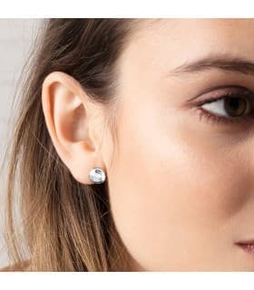 Ohrstecker mit Zirkonia - Runde Ohrringe Damen Gold 18K, Mercedes Weißgold 8,5 mm
