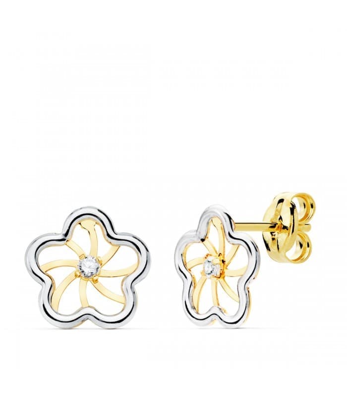 Ohrstecker Blumen Zirkonia - 18 Karat 750er Gold Bicolor | Schmuck für Damen