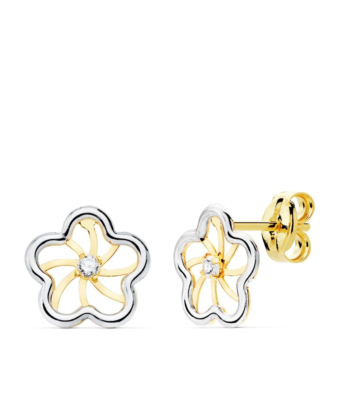 Ohrstecker Blumen Zirkonia - 18 Karat 750er Gold Bicolor | Schmuck für Damen