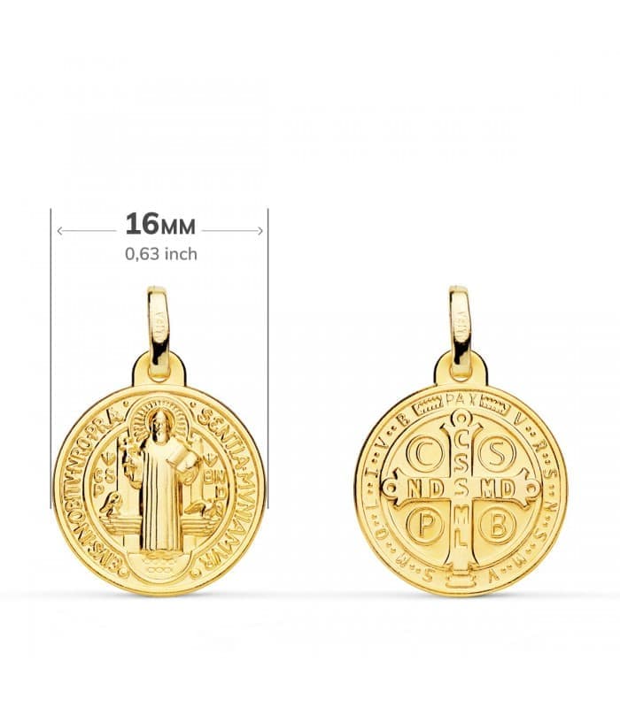 Medaglia di San Benedetto oro giallo 18kt 16mm, scapolari e ciondoli religiosi