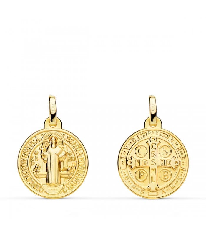 Medaglia di San Benedetto oro giallo 18kt 16mm, scapolari e ciondoli religiosi