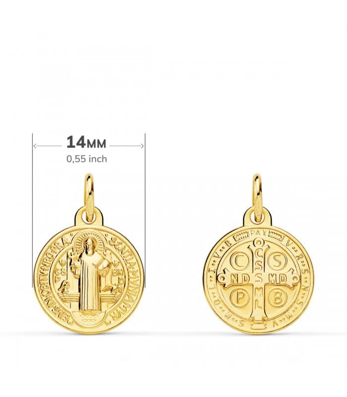 Medalla Escapulario San Benito Monje Oro 18k 14mm