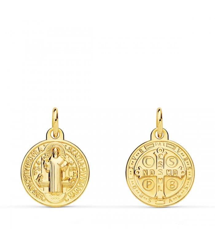 Medaglia di San Benedetto oro giallo 18kt Scapolare 14mm