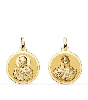 Escapulario V. Carmen y C. Jesús Oro 18K 18 mm Brillo