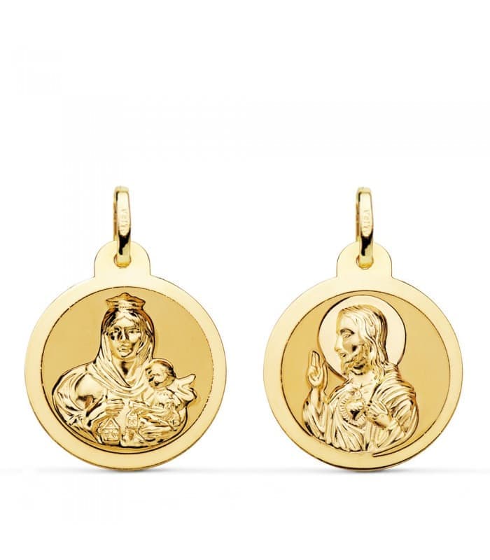 Escapulario V. Carmen y C. Jesús Oro 18K 20 mm Brillo