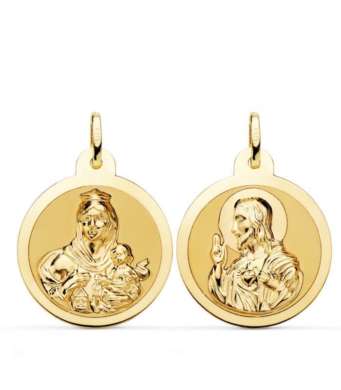 Escapulario V. Carmen y C. Jesús Oro 18K 24 mm Brillo