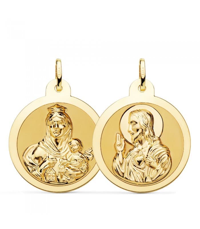 Scapulaire V. du Mont Carmel et C. Jésus Or 18K 26 mm Brillant