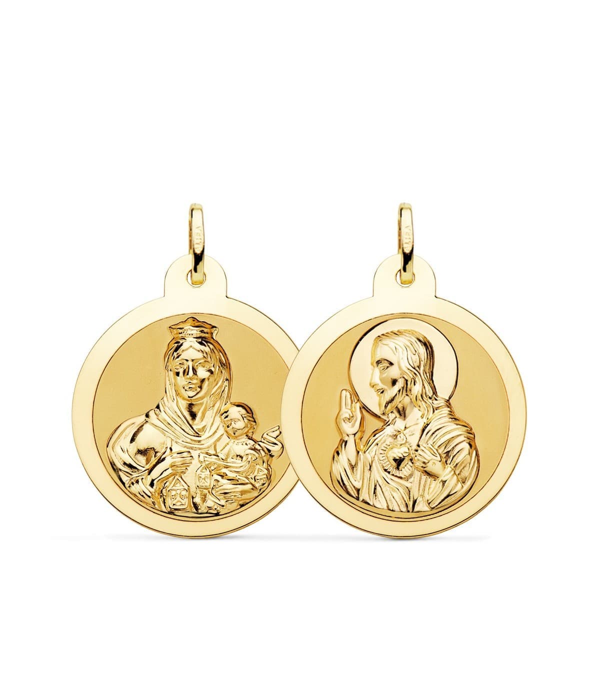 Scapulaire V. du Mont Carmel et C. Jésus Or 18K 26 mm Brillant