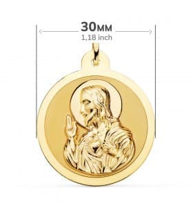 Escapulario V. Carmen y C. Jesús Oro 18K 30 mm Brillo