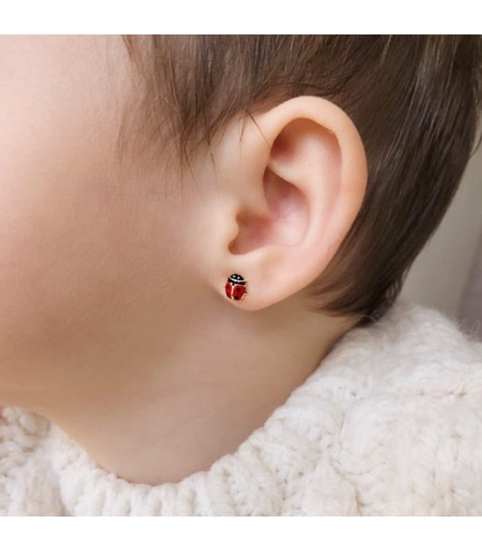 Clous d'oreilles or Coccinelle 6X5 mm 18 Carats, Bébé nouveau-née.