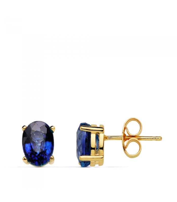 Ohrstecker Saphir Oval 4 Krappe | Goldohrringe 750/ 18K, Schmuck für Damen