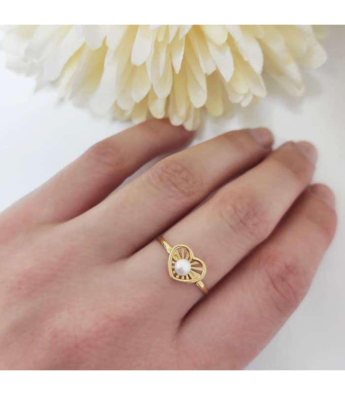 Juego de Comunión Oro Amarillo 18K Chloe Corazón conjunto niña pendientes anillo