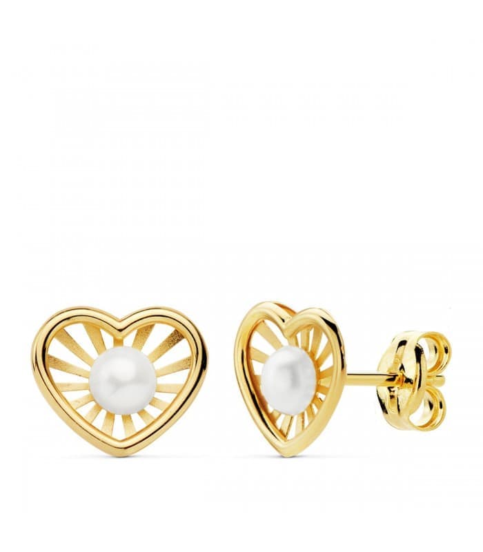Juego de Comunión Oro Amarillo 18K Chloe Corazón conjunto niña pendientes anillo