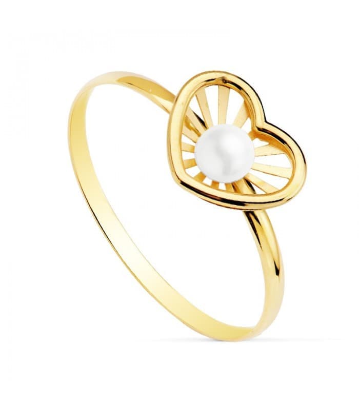 Juego de Comunión Oro Amarillo 18K Chloe Corazón conjunto niña pendientes anillo