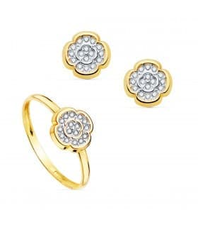 Parure de bijoux Fille 2 Ors 18K trèfle. Set  de bijoux, cadeaux fille.