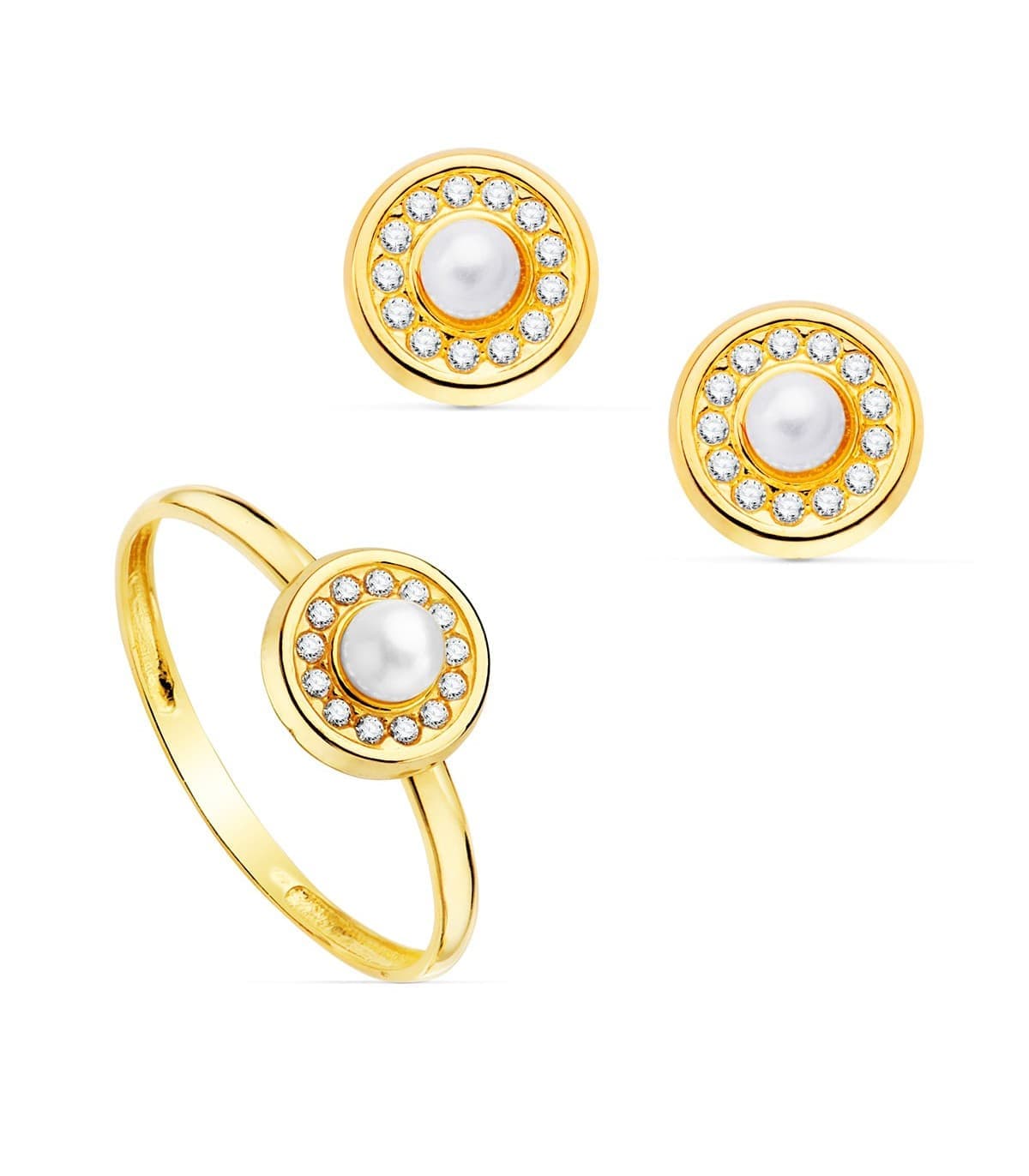Parure Bijoux Fille Or 18K Pavé et perle. Cadeau original : set de première communion pour fille