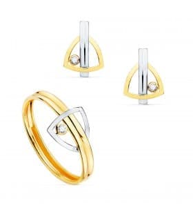 Parure Bijoux Fille 2 Ors 18K Motif triangle. Boucles d oreilles et bagues.