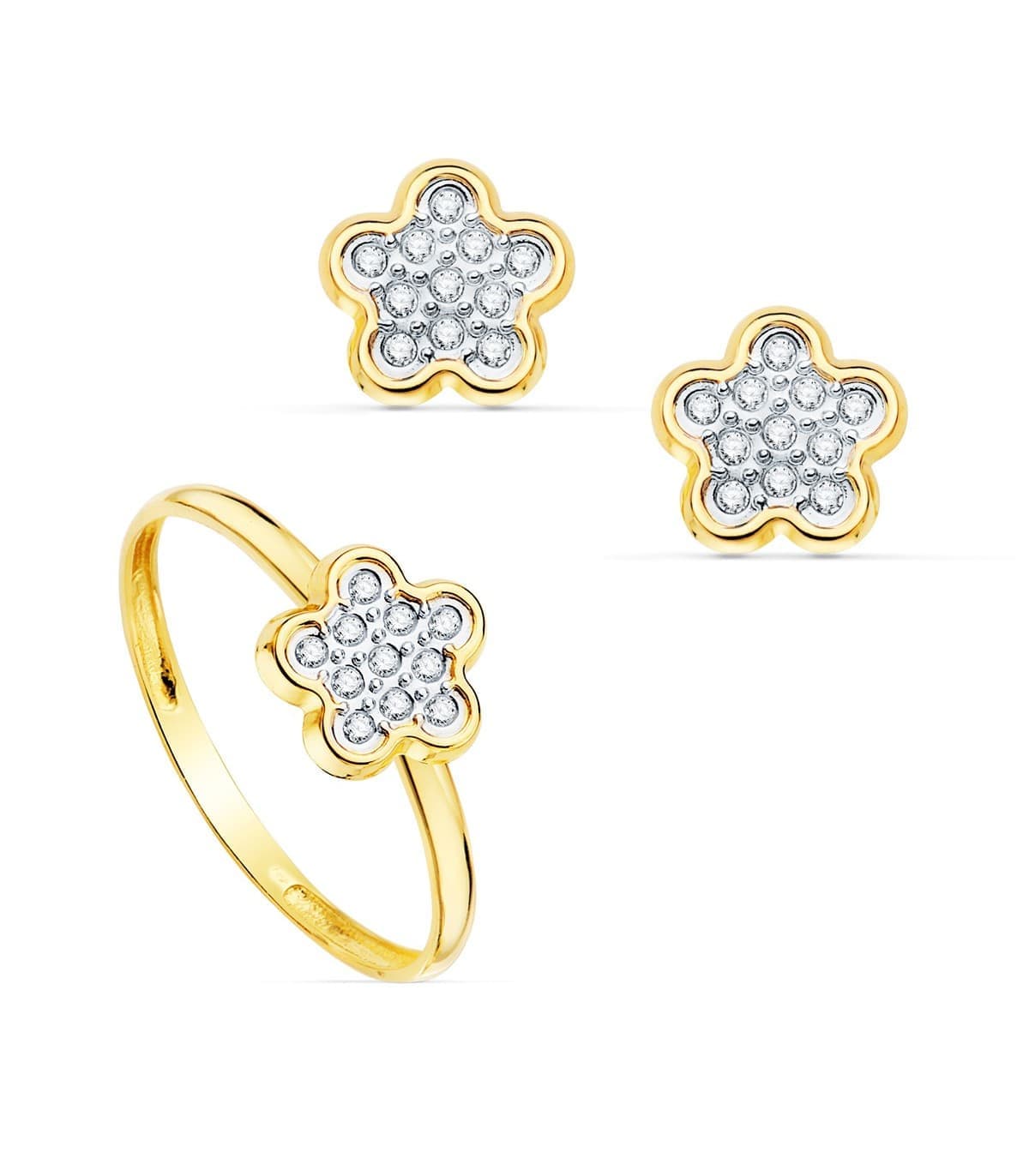 Juego de Comunión Oro Bicolor 18K Flor