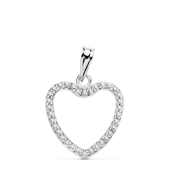 Colgante corazón oro blanco 18 kilates collar mujer san valentín circonitas