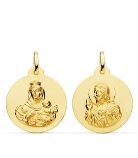Escapulario V. del Carmen y C. Jesús Oro 18K 22 mm