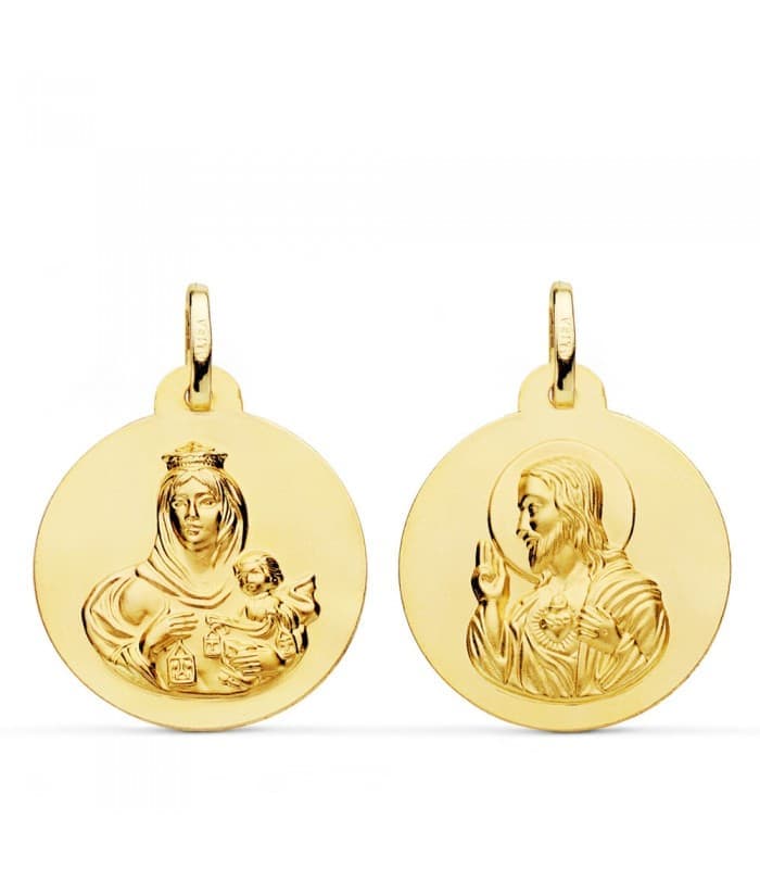 Escapulario V. del Carmen y C. Jesús Oro 18K 22 mm