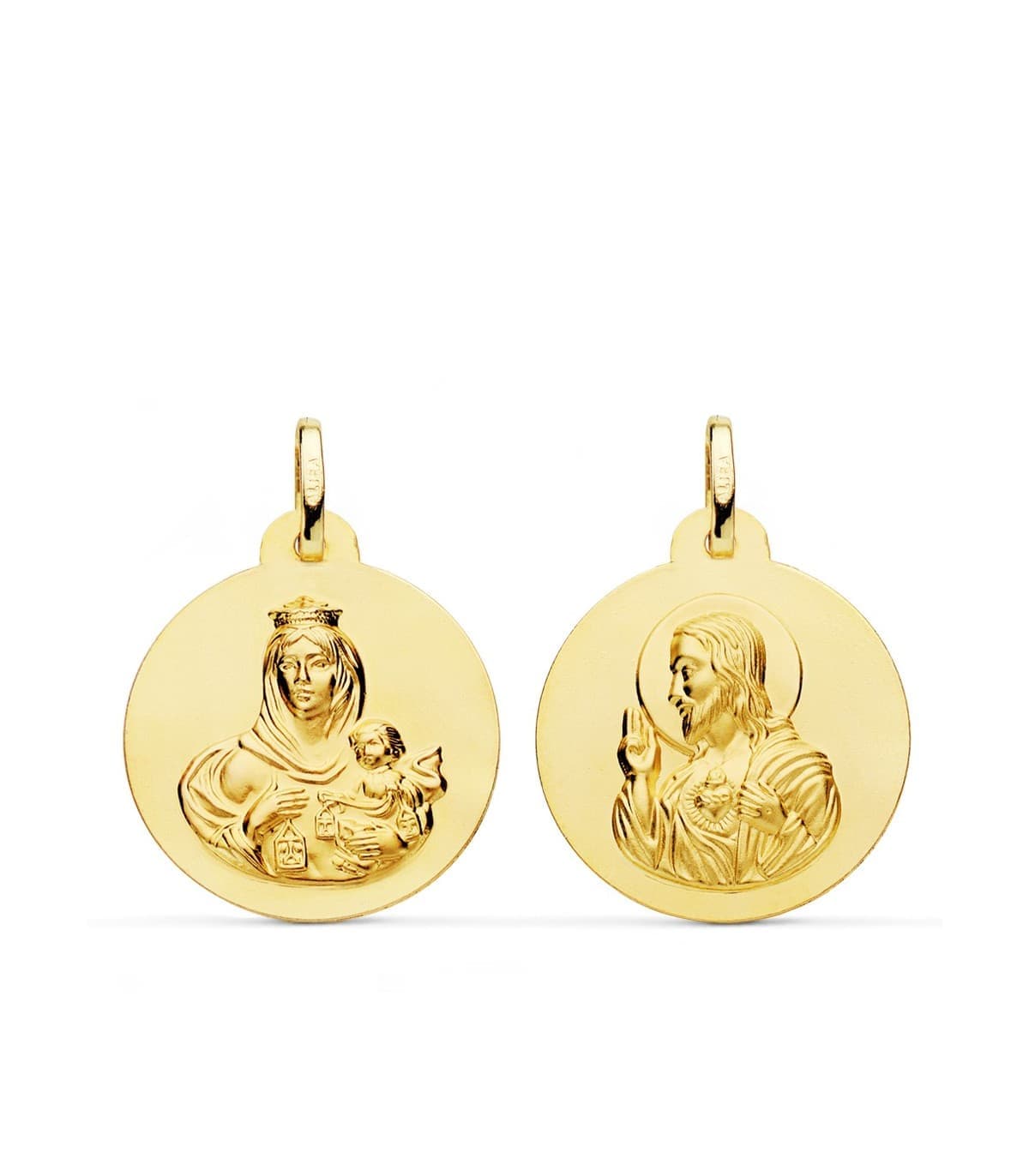 Escapulario V. del Carmen y C. Jesús Oro 18K 22 mm