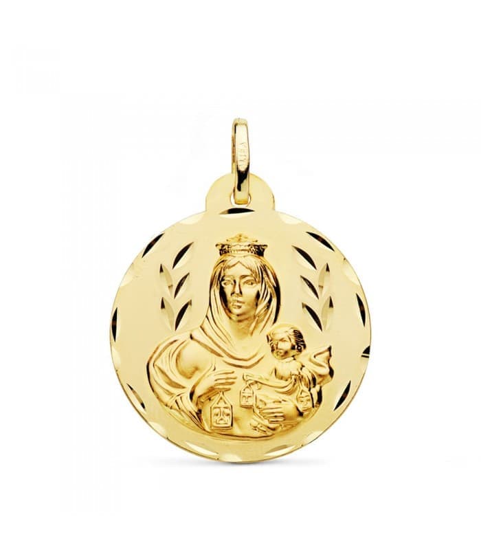 Escapulario medalla religiosa Virgen Carmen Corazón de Jesús tallado  26 mm