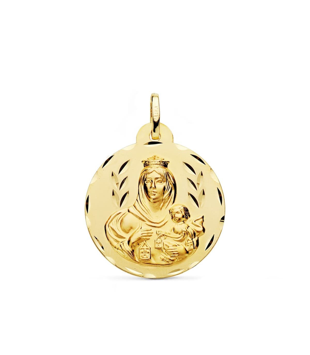 Escapulario medalla religiosa Virgen Carmen Corazón de Jesús tallado  26 mm