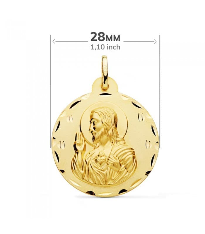 Scapolare del Carmelo con Sacro Cuore di Gesù Oro 18Kt 28 mm lavorato