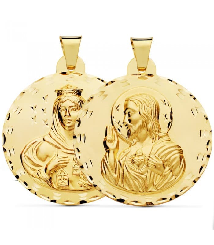 Escapulario V. del Carmen y Corazón de Jesús Oro 18k 42 mm