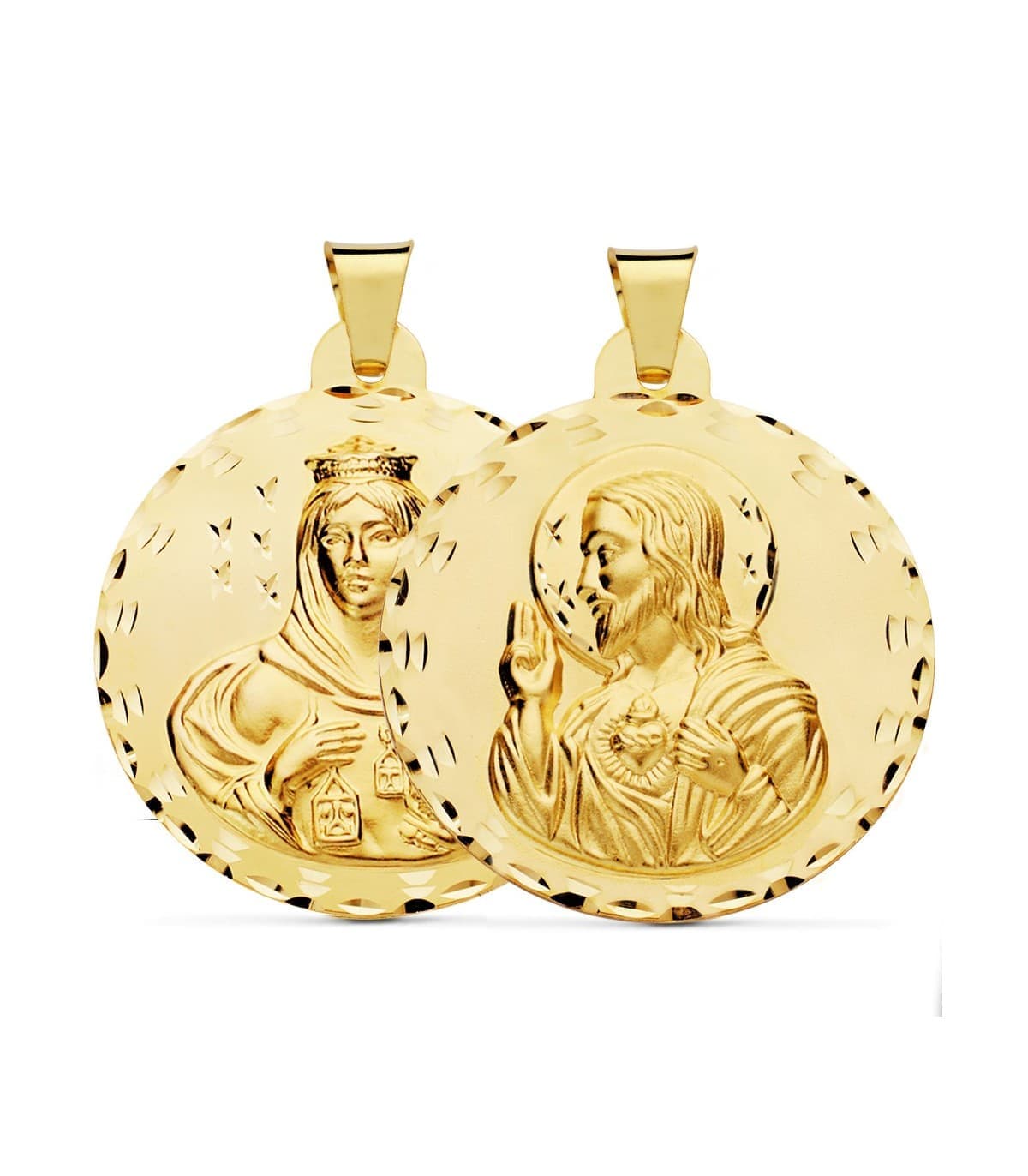 Escapulario V. del Carmen y Corazón de Jesús Oro 18k 42 mm