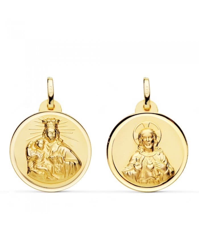 V. du Mont Carmel et C. Jésus Or 18K Scapulaire Biseauté 20 mm