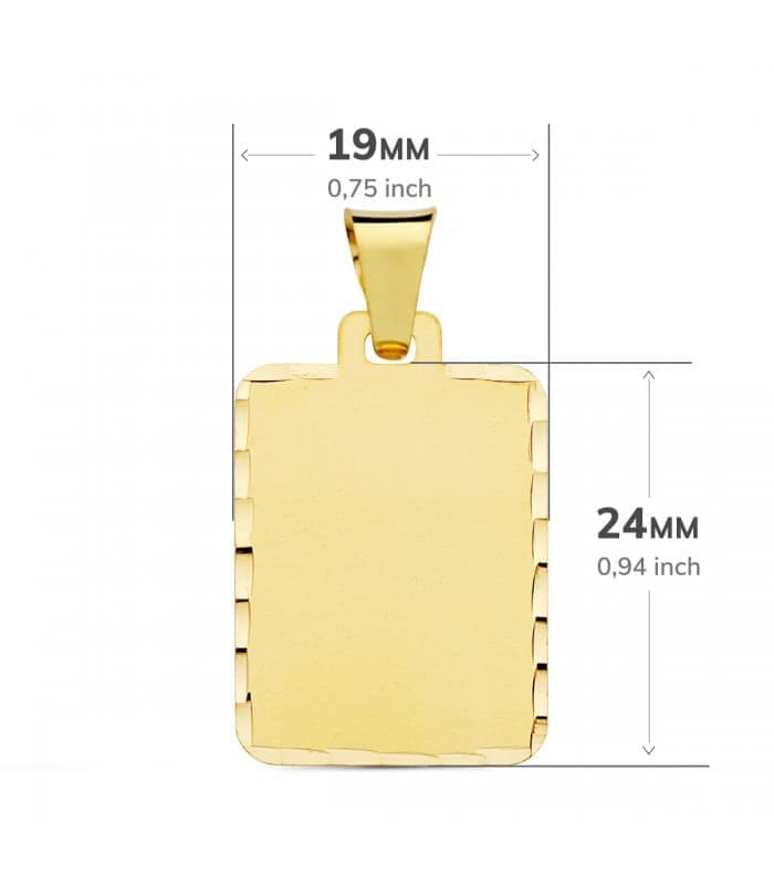 Chapa Colgante rectangular tallado Oro 18K 24 mm