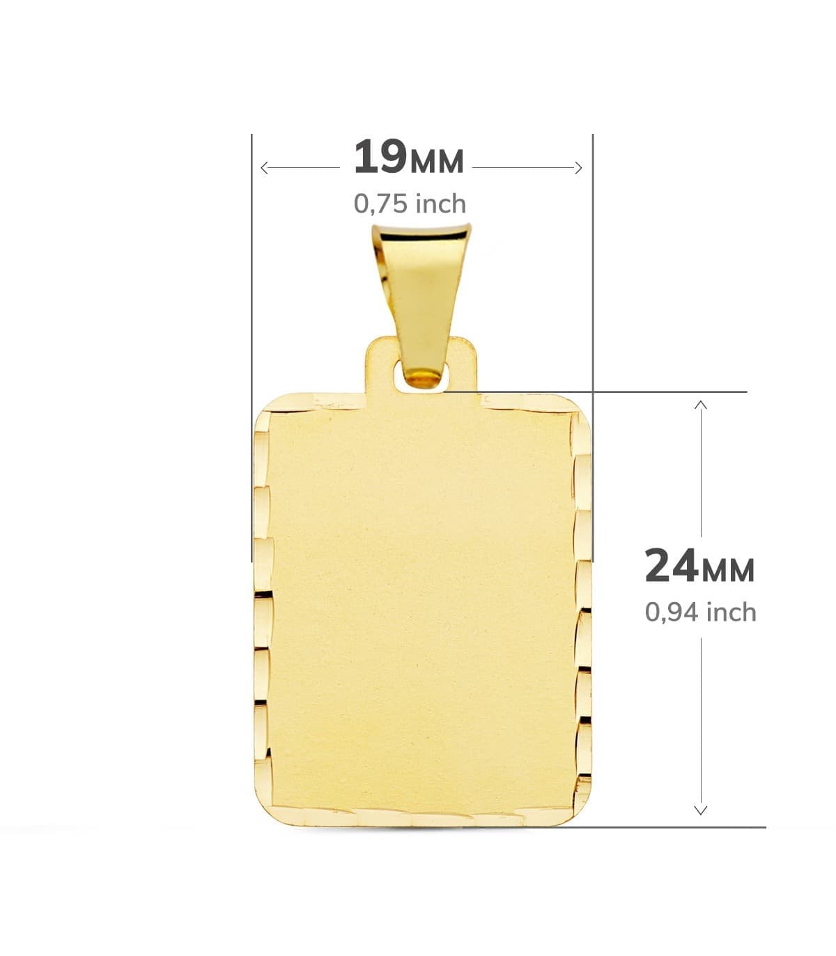 Chapa Colgante rectangular tallado Oro 18K 24 mm