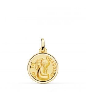 Medalla para bebé Ángel "Yo Te Guardaré" Oro 18K Bisel 16mm regalo bautizo