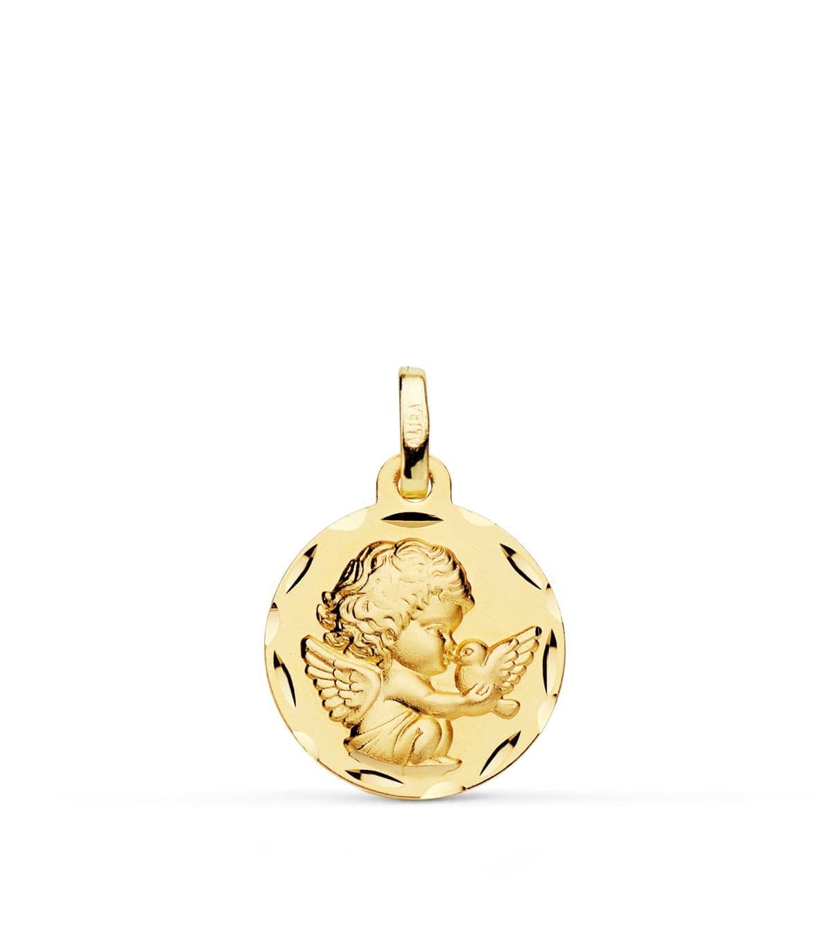 Medalla Ángel Burlón y Pájaro Oro Amarillo 18 Ktes 16MM