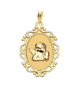 Medalla Cerco Ángel Burlón Oro Amarillo 18K 25 mm