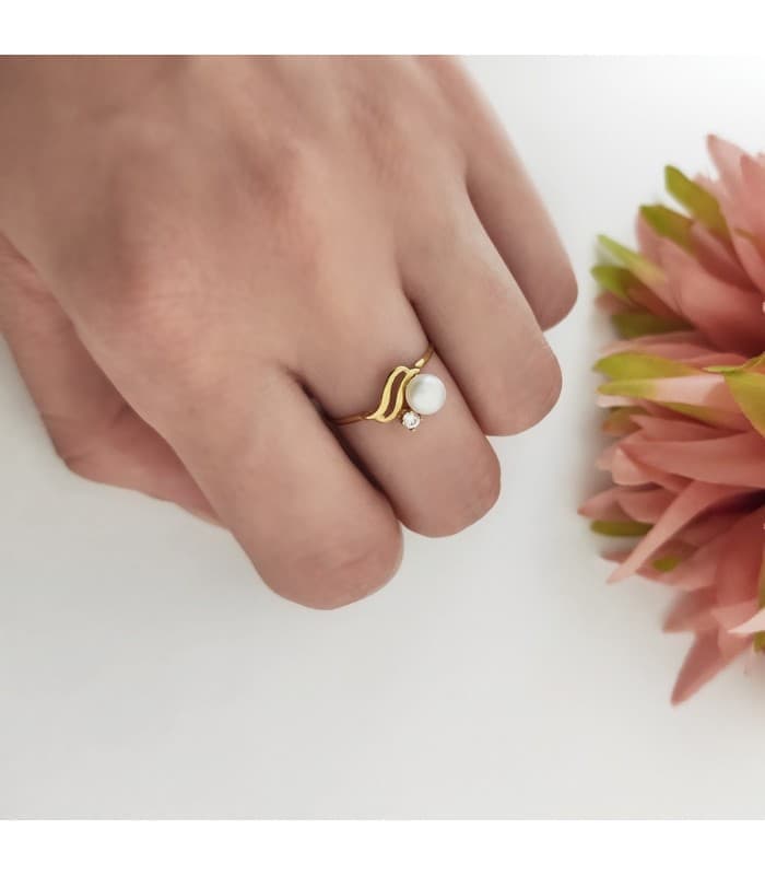 Juego de Comunión Oro Bicolor 18K Bandas Perla - conjunto de comunion