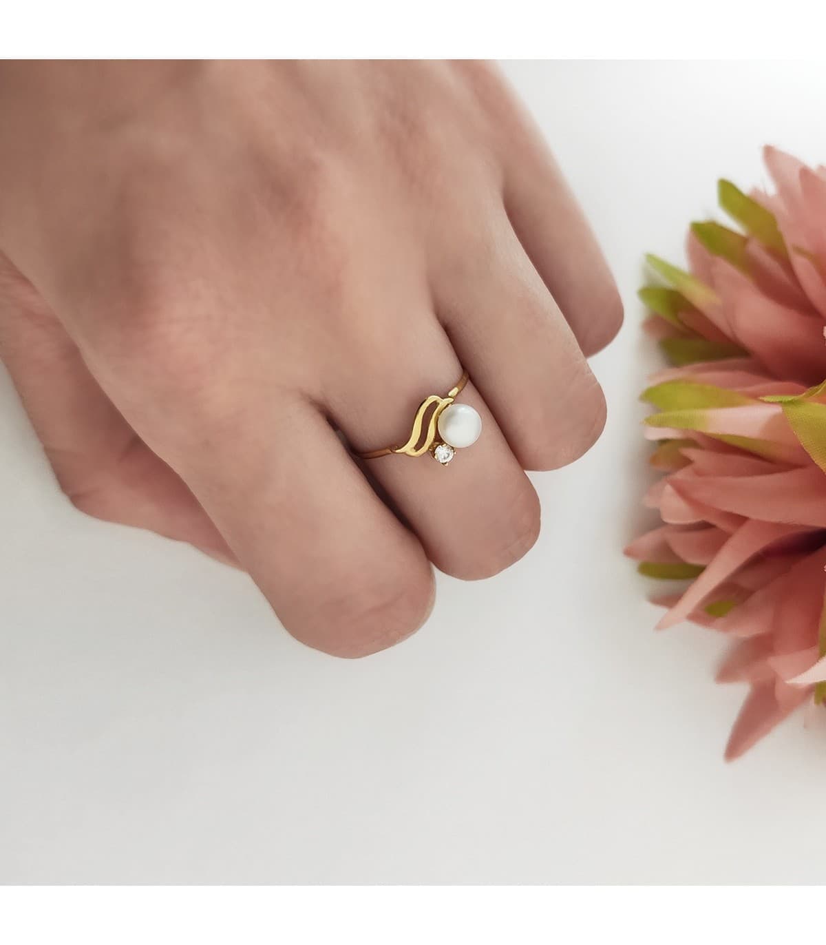 Juego de Comunión Oro Bicolor 18K Bandas Perla - conjunto de comunion