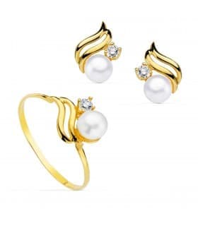 Juego de Comunión Oro Bicolor 18K Bandas Perla - conjunto de comunion