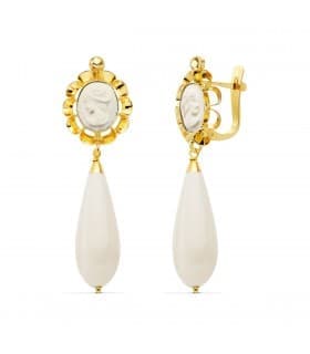 Orecchini pendenti con pietra a goccia colore avoiro, modello Marisol in oro giallo 47mm