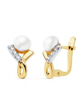 Pendientes niña Comunión Asun Oro Bicolor 18K Perla