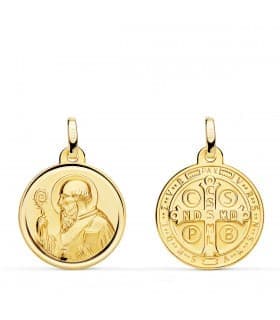 Médaille Saint Benoit Or Jaune 18 carats 18 mm