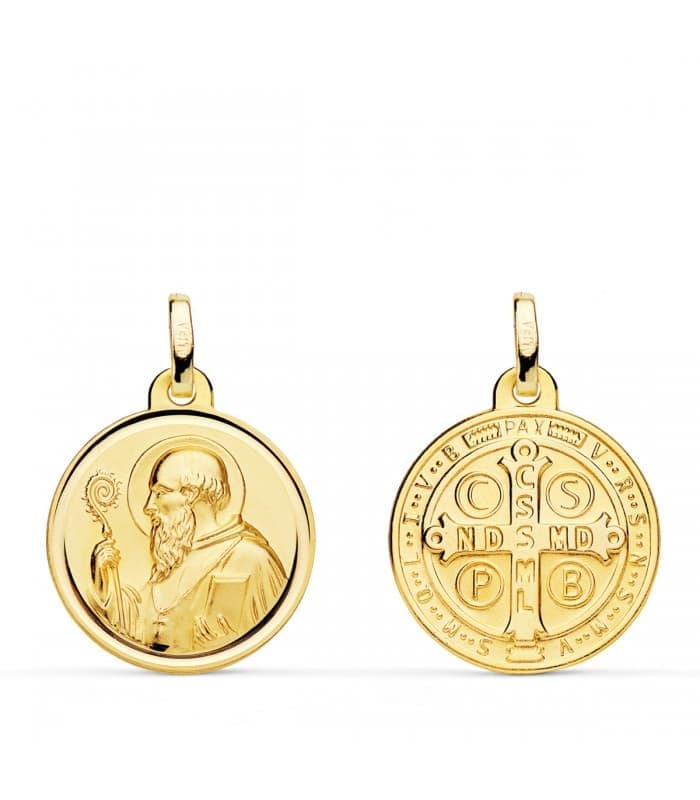 Medalla religiosa San Benito 18 Ktes 18mm escapulario santo cruz
