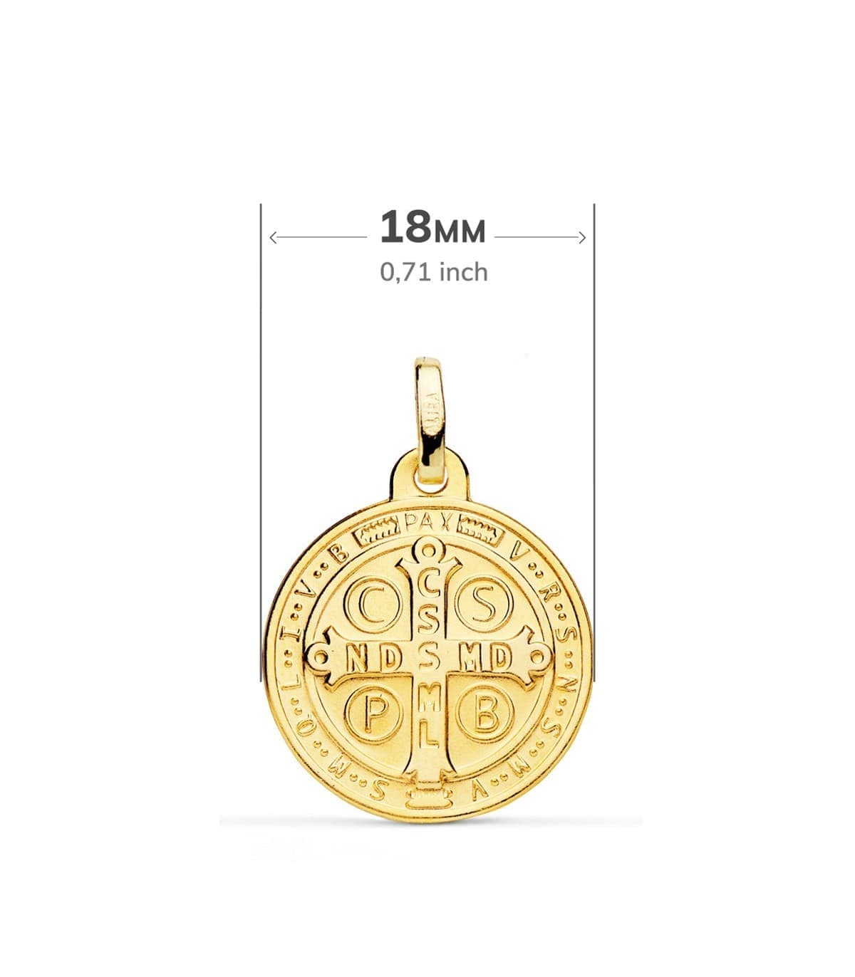 Cruz San Benito 18 Ktes 18mm escapulario santo - Medalla religiosa, bautizo, comunión