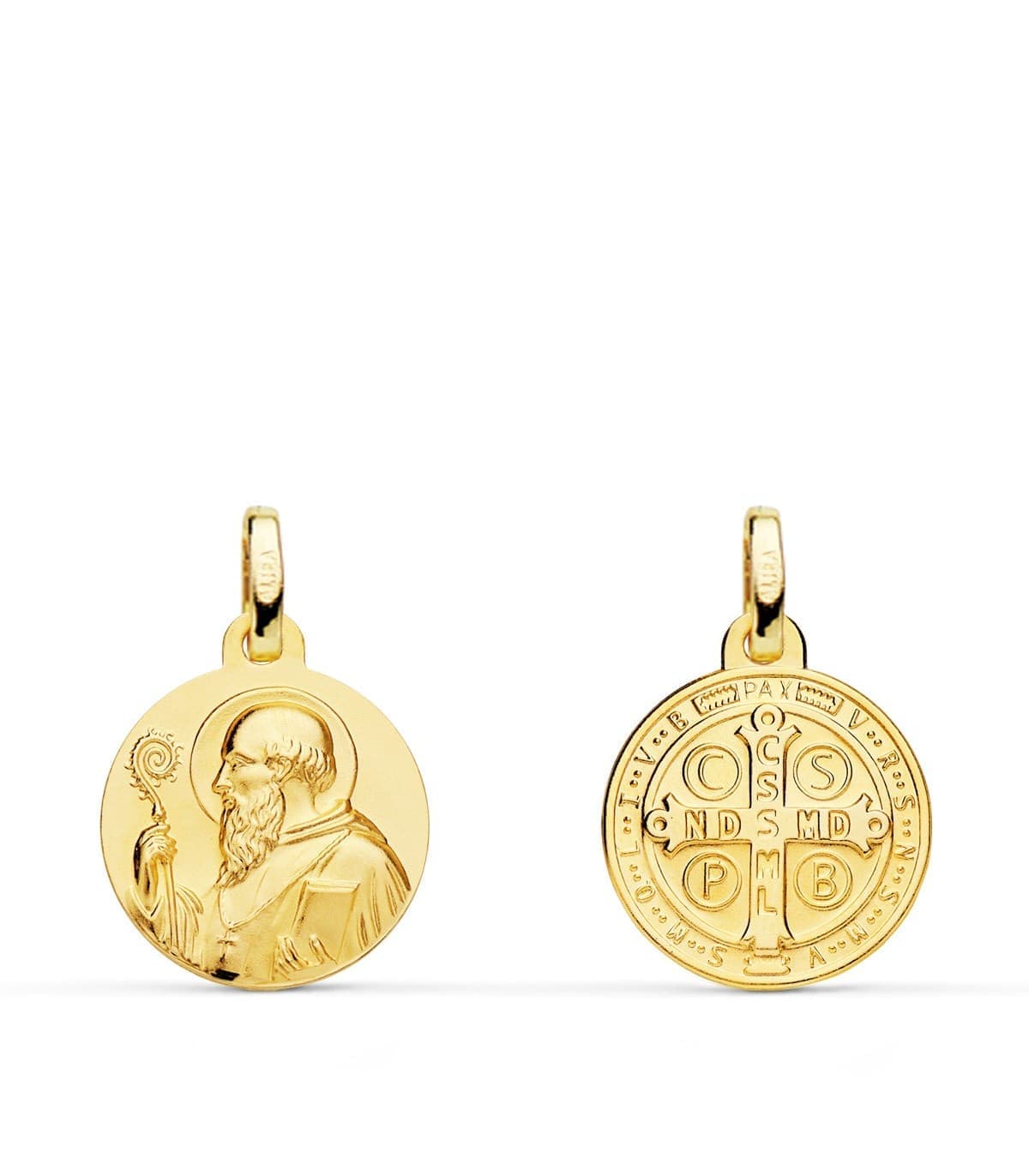 Médaille religieuse Saint Benoit Or jaune 18 carats 14 mm Patron d'Europe