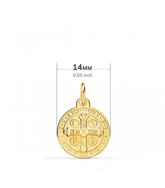 Médaille religieuse Saint Benoit Or jaune 18 carats 14 mm Patron d'Europe