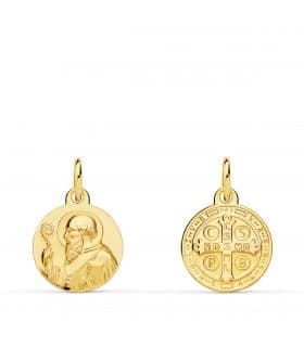 Escapulario San Benito Oro amarillo 18K 12mm medalla religiosa