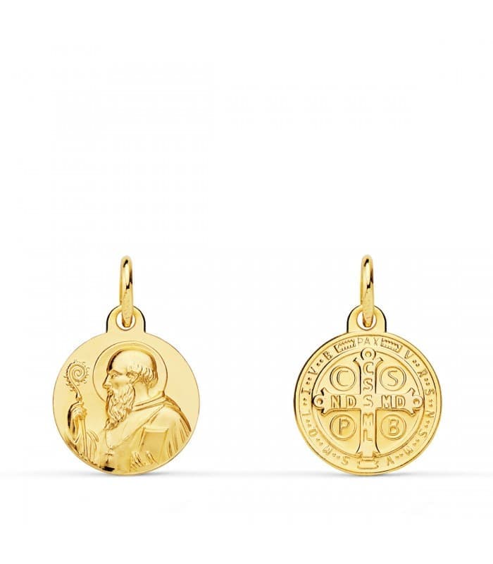 Escapulario San Benito Oro amarillo 18K 12mm medalla religiosa